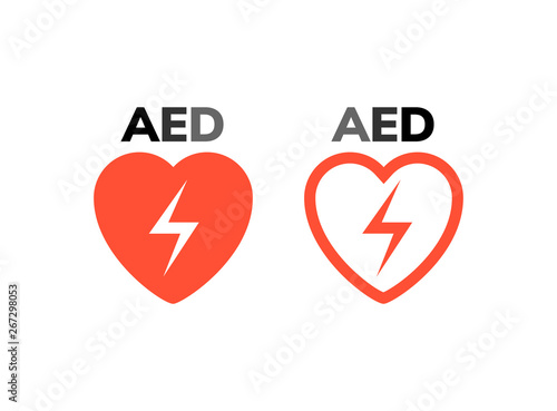 AED symbol icon. Heart first aid defibrillator sign. Automated external device for heart attack logo
