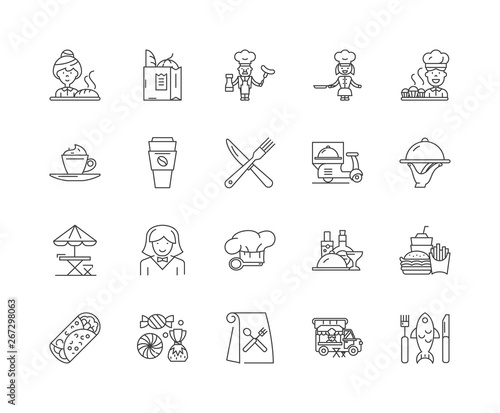 Catering company line icons, linear signs, vector set, outline concept illustration