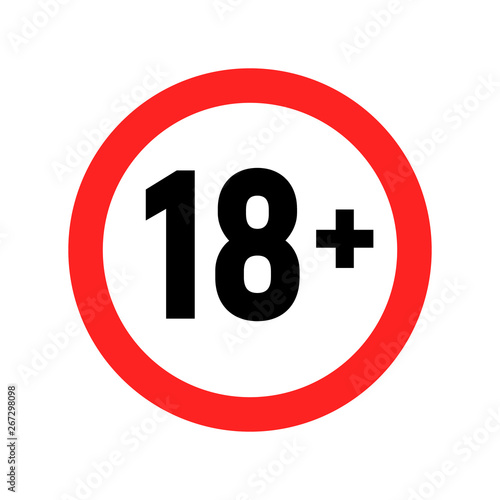 Under 18 sign warning symbol. Over 18 only censored. Eighteen age older forbidden adult content