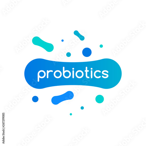 Probiotic bacteria logo. Bifidobacteria lactobacillus gut acidophilus. Lactic prebiotic healthy flora care
