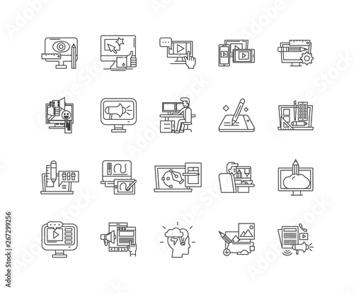 Computer animation line icons, linear signs, vector set, outline concept illustration