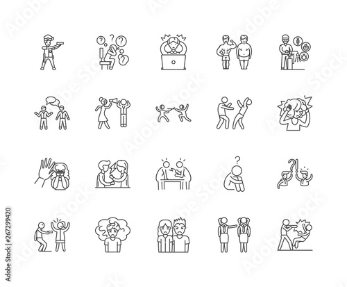 Conflict line icons, linear signs, vector set, outline concept illustration