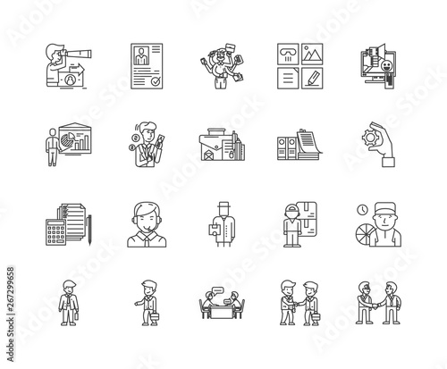 Contractors line icons, linear signs, vector set, outline concept illustration