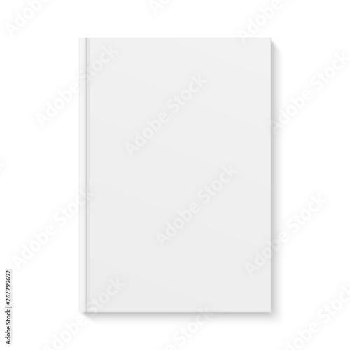 White blank book cover isolated template. Empty brochure paperback booklet front book cover page design