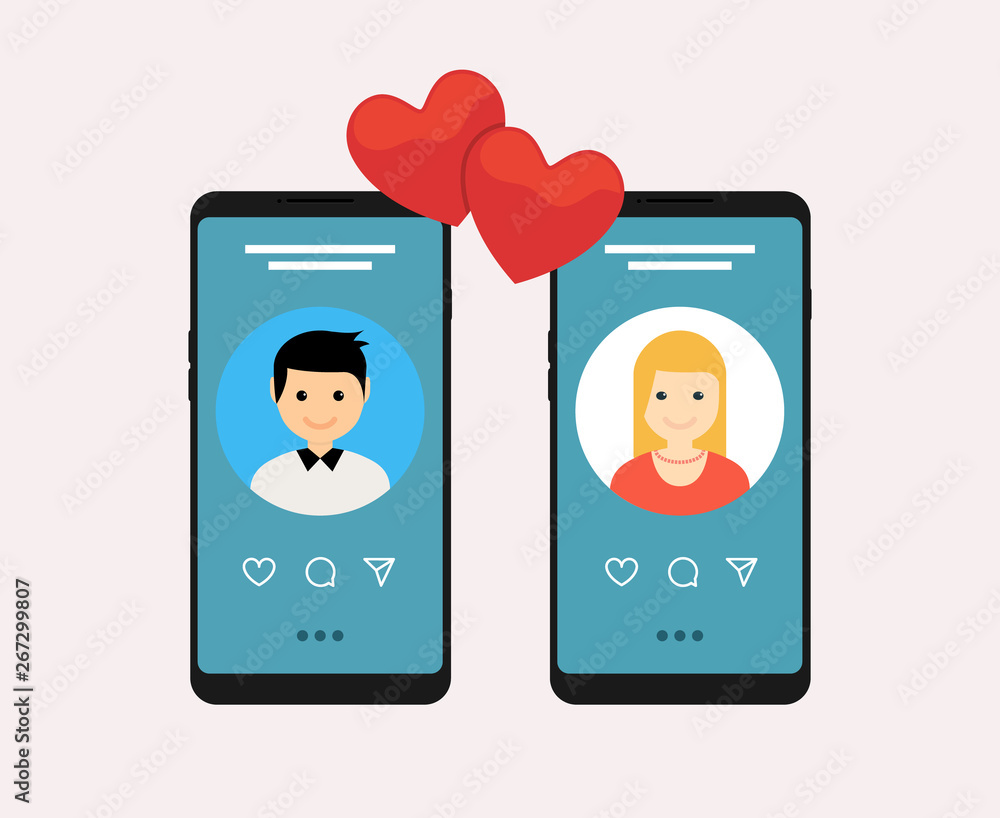 Dating app online mobile concept. Female male profile flat design. Couple match for relationship Dating app online mobile concept. Female male profile flat design. Couple match for relationship