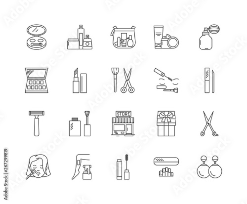 Cosmetic shop line icons, linear signs, vector set, outline concept illustration