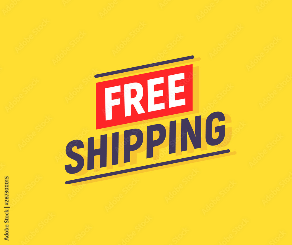 Fototapeta premium Free shipping delivery banner design. Truck product shipping promotion typography