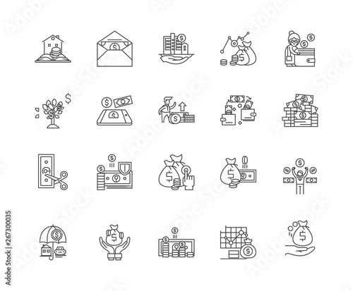Credit union line icons, linear signs, vector set, outline concept illustration