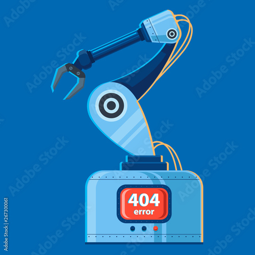 vector illustration of a robot arm that has broken. error 404. 