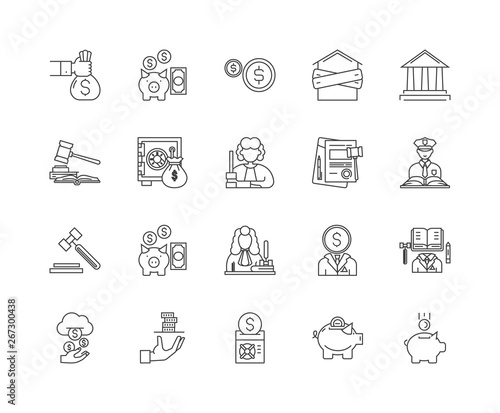 Debt collector line icons, linear signs, vector set, outline concept illustration