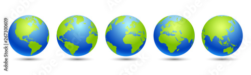 Set 3D Globes with World Maps - vector for stock