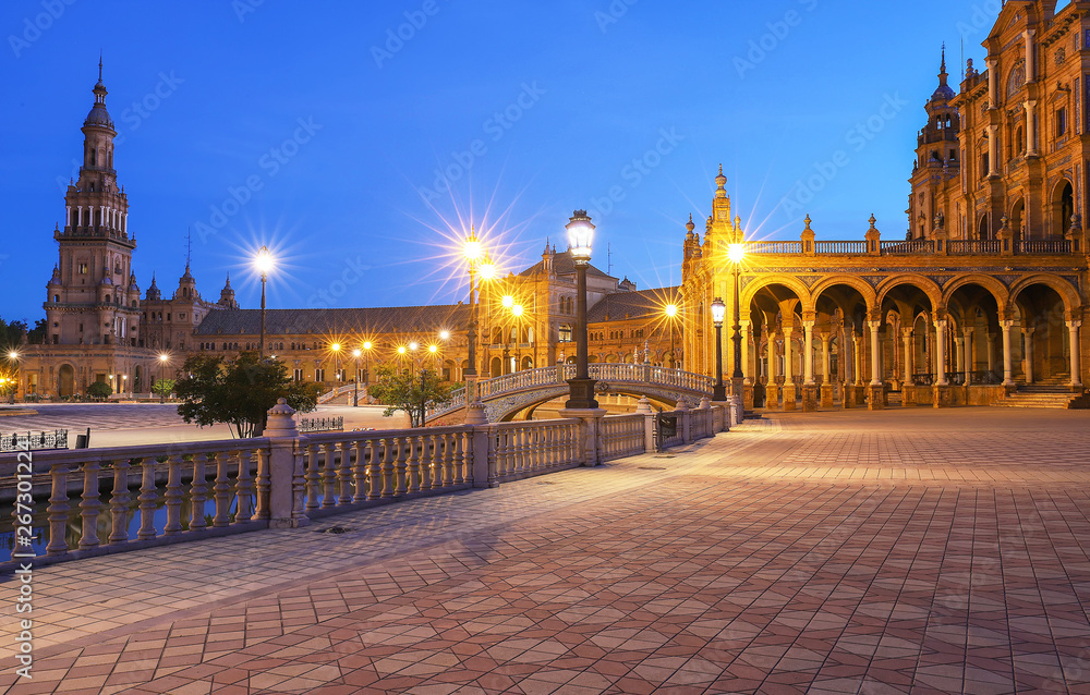 Spain Square-Plaza de Espana is in the Public Maria Luisa Park, in Seville, Spain.