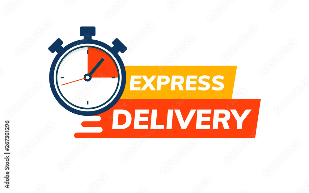 Express delivery service logo. Fast time delivery order with stopwatch