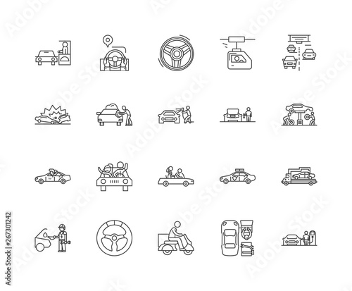 Driving line icons, linear signs, vector set, outline concept illustration