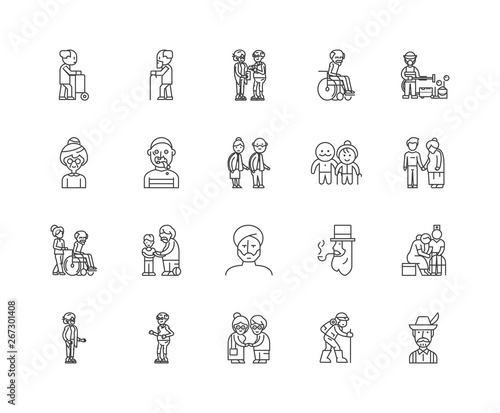 Elderly people line icons, linear signs, vector set, outline concept illustration