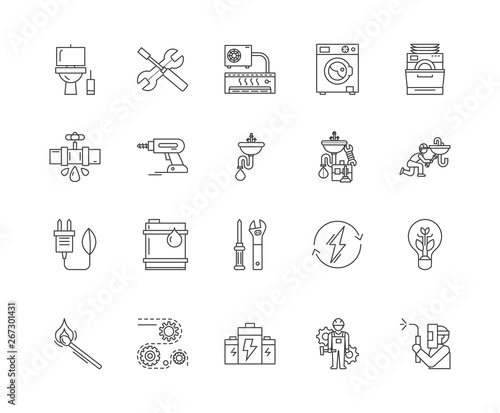 Electrical appliance repairs line icons, linear signs, vector set, outline concept illustration