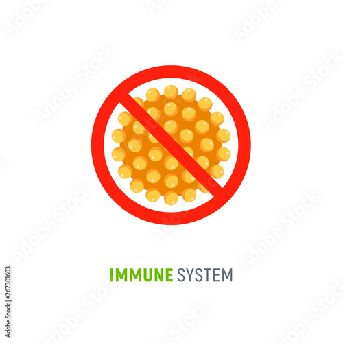 Immune bacteria system sign. Antibacterial virus sign. Immune protection antiseptic, anti desease immune icon