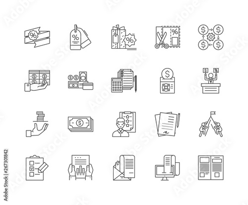 Eququity release line icons, linear signs, vector set, outline concept illustration