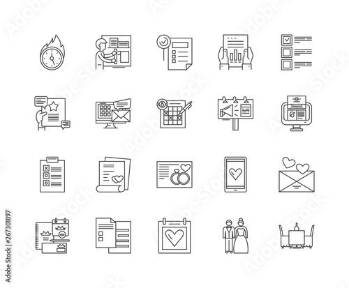 Event & wedding planner line icons, linear signs, vector set, outline concept illustration