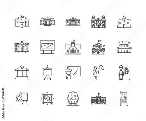 Exhibition centre line icons, linear signs, vector set, outline concept illustration