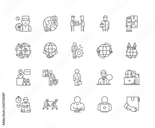 Export agents line icons, linear signs, vector set, outline concept illustration