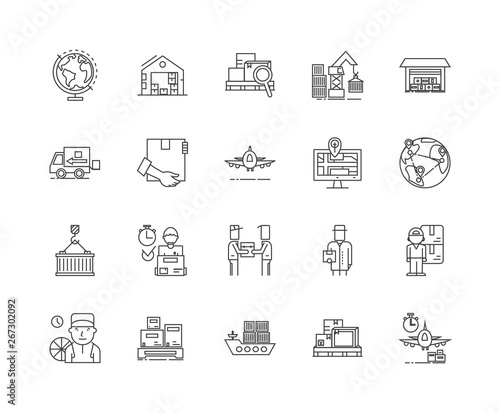 Export and import agents line icons, linear signs, vector set, outline concept illustration