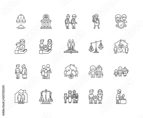 Family law line icons, linear signs, vector set, outline concept illustration