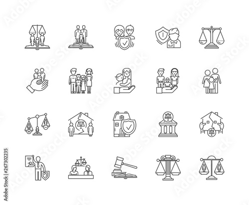 Family lawyer line icons, linear signs, vector set, outline concept illustration