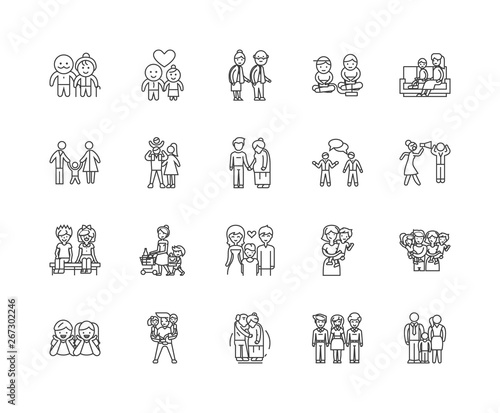 Family psyhology line icons, linear signs, vector set, outline concept illustration