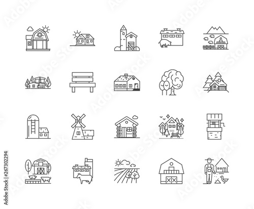 Farm cottage line icons, linear signs, vector set, outline concept illustration