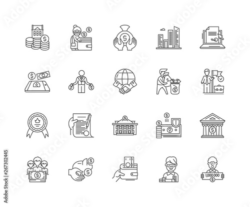 Federal credit agency line icons, linear signs, vector set, outline concept illustration
