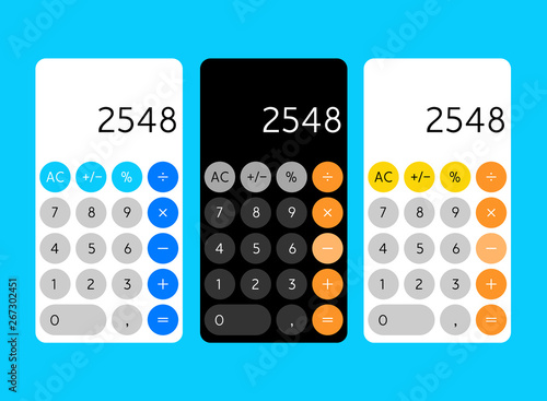 Smartphone calculator app interface. Mobile calculator design screen concept for device