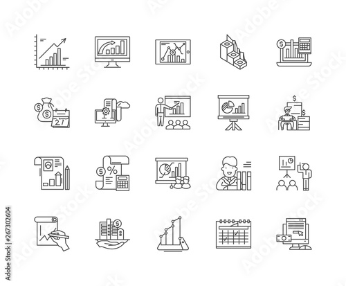 Financial planner line icons, linear signs, vector set, outline concept illustration