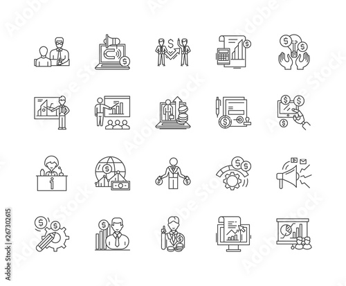 Financial relations line icons, linear signs, vector set, outline concept illustration