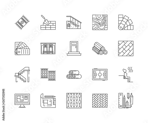 Flooring and carpets line icons, linear signs, vector set, outline concept illustration