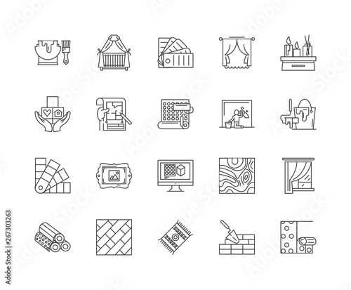 Furniture reupholstering line icons, linear signs, vector set, outline concept illustration