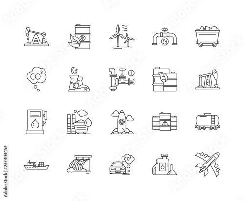 Gas, oil and solid fuel line icons, linear signs, vector set, outline concept illustration