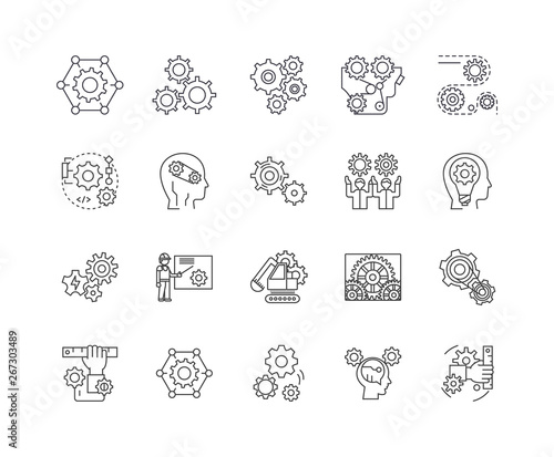 Gears line icons, linear signs, vector set, outline concept illustration