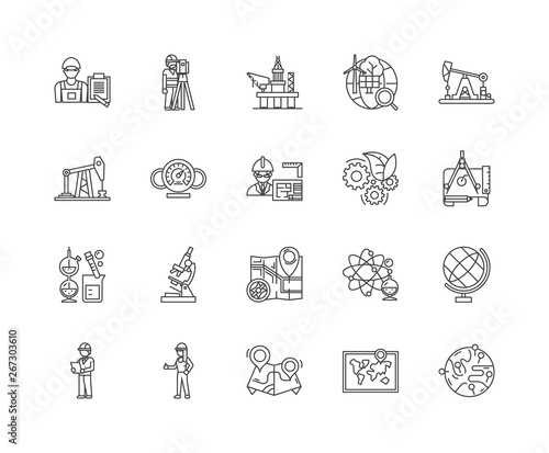 Geological services line icons, linear signs, vector set, outline concept illustration