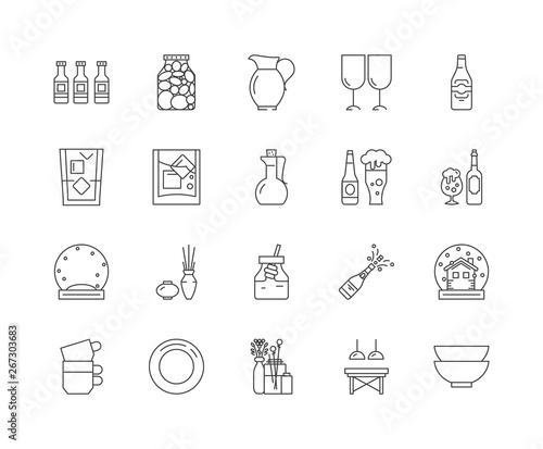 Glass and glassware line icons, linear signs, vector set, outline concept illustration