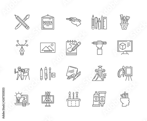 Graphic artist line icons, linear signs, vector set, outline concept illustration