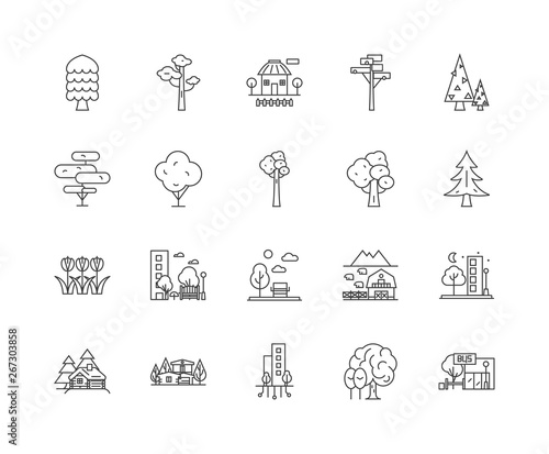 Green city line icons, linear signs, vector set, outline concept illustration