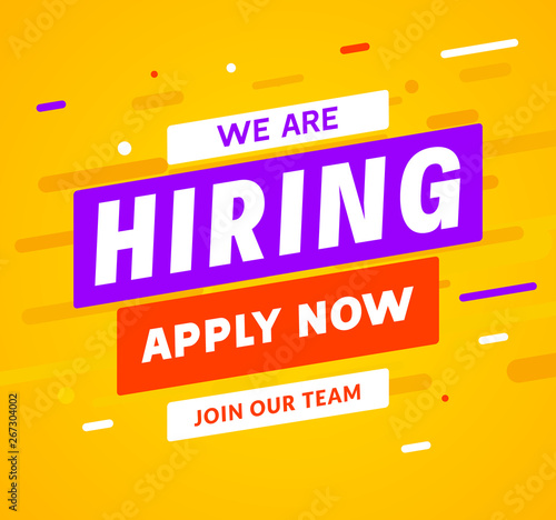 We are Hiring career employee message background. Employment hiring job recruitment concept banner