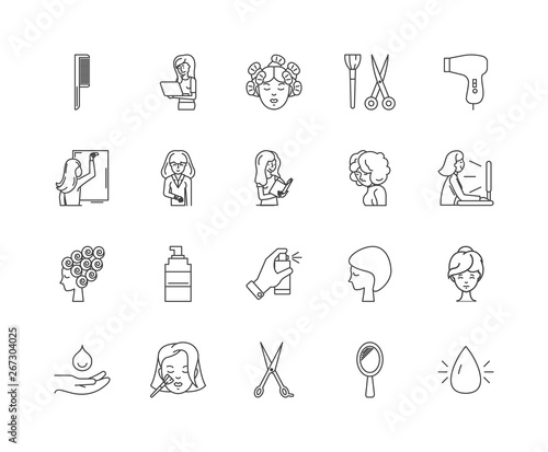 Hair extentions line icons, linear signs, vector set, outline concept illustration