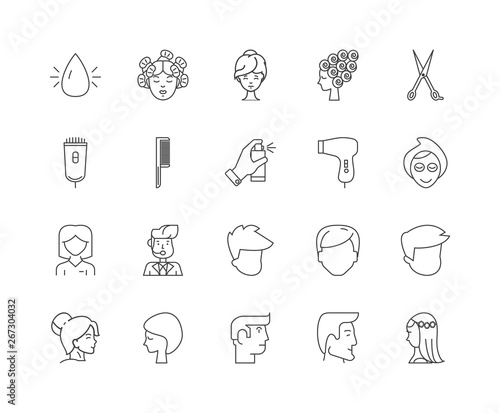 Hair salon line icons, linear signs, vector set, outline concept illustration