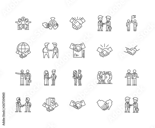 Hand shake line icons, linear signs, vector set, outline concept illustration