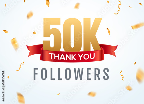 Thank you 50000 followers design template social network number anniversary. Social 50k users golden number friends thousand celebration