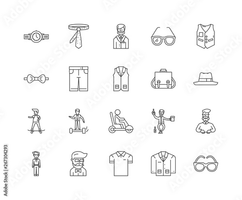 Hipster line icons, linear signs, vector set, outline concept illustration