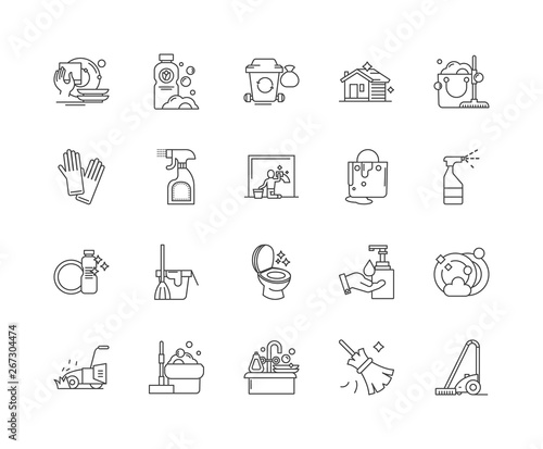 House cleaning line icons, linear signs, vector set, outline concept illustration