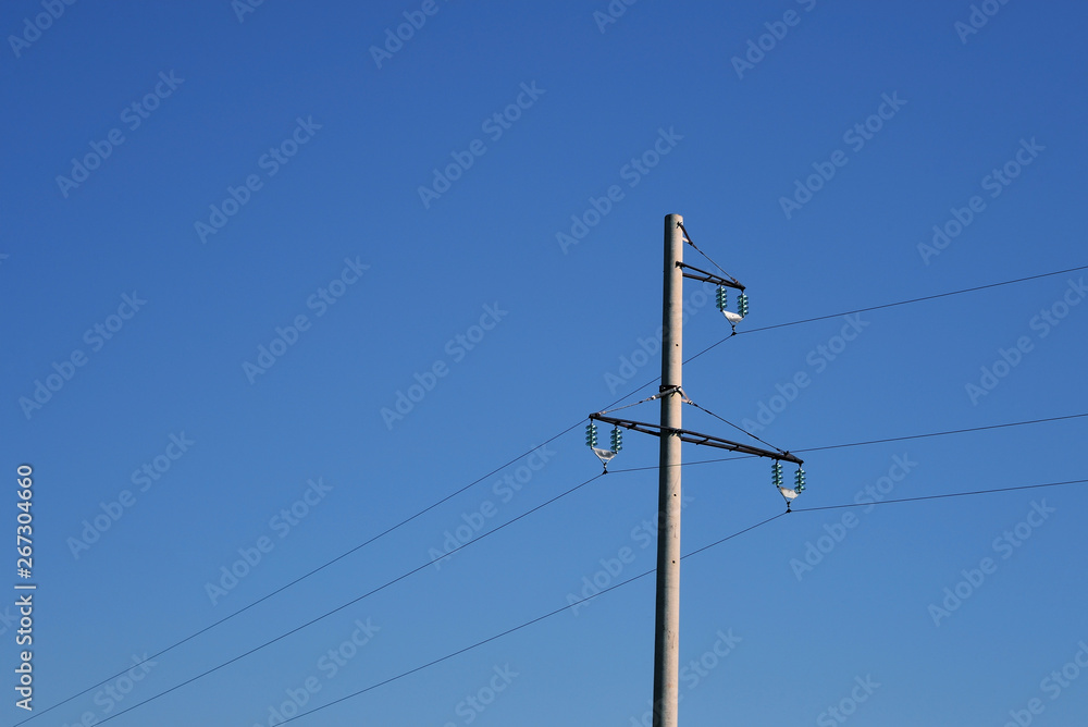 Concrete pole with wires of power line